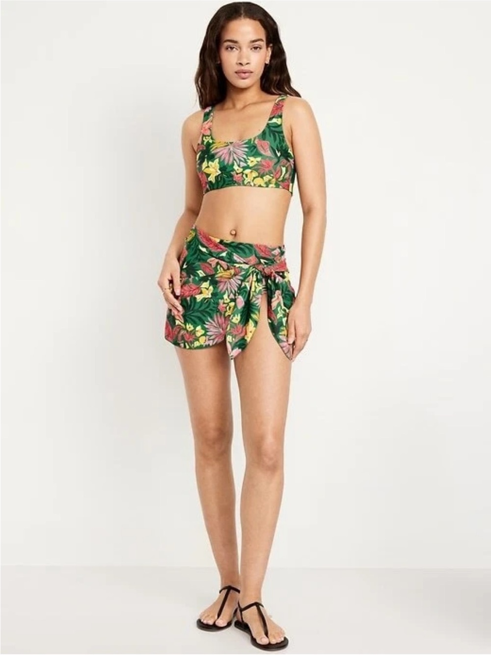 Old Navy Green Tropical Floral Bikini Top with Sarong